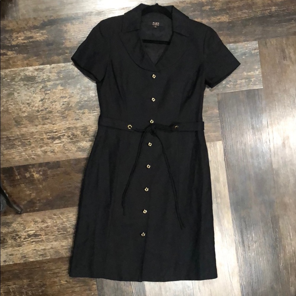 Black short sleeve button front dress